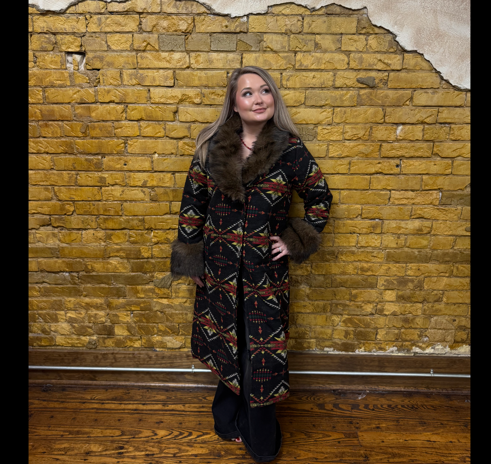 Aztec and Fur Trim Coat